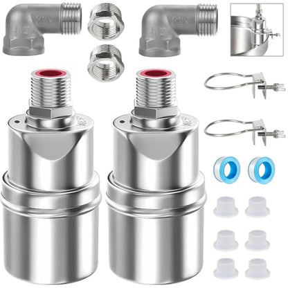 Auto Water Level Control Float Valve 1/2" 3/4" - 304 Stainless Steel, No Pump Needed for Water Tanks, Fish Ponds, Livestock Troughs, Hydroponics, Pool(2 Pack Long) - color: 2 Pack, size: Long