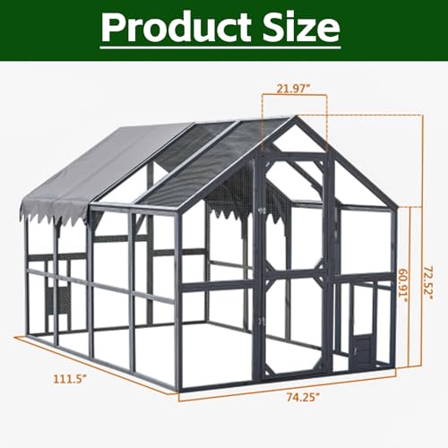 Endark 110" Large Walk-in Chicken Coop Enclosure with Platforms and Waterproof Cover - Spacious Outdoor Yard Farm Poultry Cage with Durable Wood Construction and Rain Protection Brown (Grey) - color: Grey