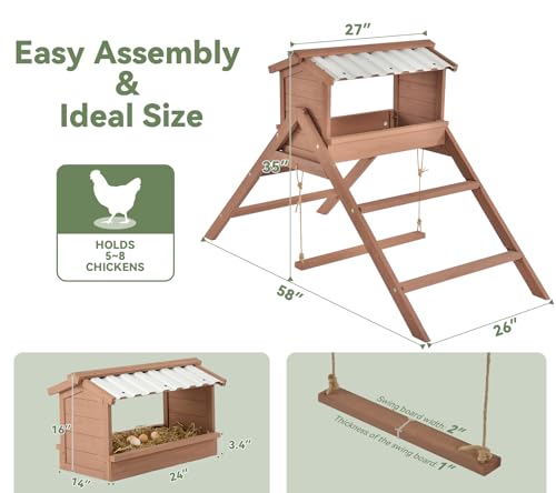 Chicken Roosting Bar, Nesting Box with Waterproof Roof+Perches+Swing | 3 In 1 Design for Hens, Indoor & Outdoor Roosting Bar, Ideal for 5-8 chickens - size: 58.0"L x 27.0"W x 35.0"H