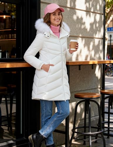 ZSHOW Women's Long Winter Coat Waterproof Warm Quilted Puffer Jacket with Faux Fur Hood - color: White, size: XX-Large