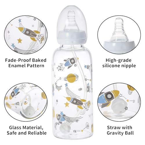 CutiePlusU Adult Glass Feeding Bottle Cute Printed Large Size Baby Bottles Cosmic Adventurer 13.5Oz/400ML - color: Cosmic Adventurer