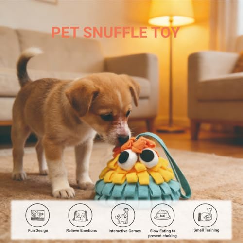 Pinecone Pet Snuffle Toy with BB Squeaker & Crinkle Paper | Interactive Hide and Seek Food Puzzle Toy | Hangable Design for Small Dogs & Small Pets | Mental Enrichment & Playtime Use (Yellow) - color: yellow