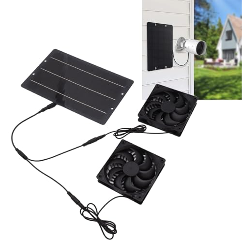 Pissente 10W Solar Panel Fan Kit Monocrystalline Silicon Dual Exhaust Fan 12V Wall Mounted for Chicken Coops Greenhouses