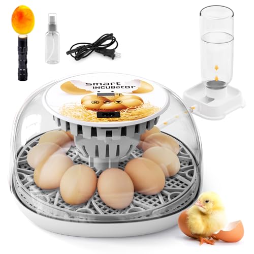 Egg Incubator for Hatching Chicks, Automatic Egg Turner Holds 12 Eggs, Smart Incubator 360° Clear Window with Temperature Display Egg Candler for Small Poultry Chickens Ducks Quails Eggs - color: Egg12
