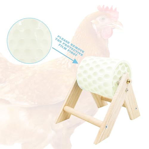 Chicken Coop Accessories, Beak Grinding Calcium Stone with Wooden Stand, Chicken Enrichment Toys, Toys for Hens, Ducks, Geese, Turkeys, Poultry, White - color: White