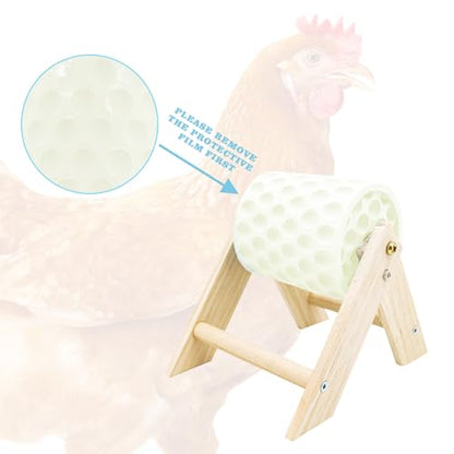 Chicken Coop Accessories, Beak Grinding Calcium Stone with Wooden Stand, Chicken Enrichment Toys, Toys for Hens, Ducks, Geese, Turkeys, Poultry, White - color: White