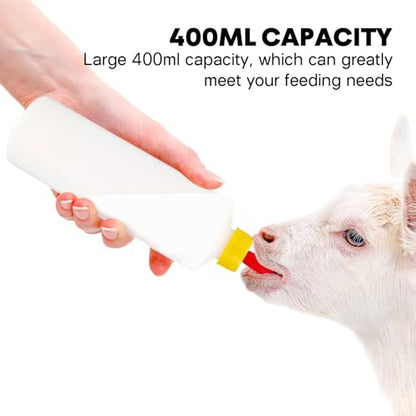 Ipetboom 5 Pack Lamb Feeding Bottles - 400ml/13.5oz Animal Milk Nursing Bottle with Silicone Nipples, Livestock Feeder for Lambs Calves and Small Animals - White 9.04X2.36in