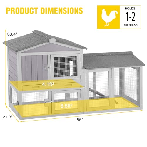 Aivituvin Chicken Coop for 2 Chickens, Wooden Duck House Outdoor Hen House Poultry Quail Cage-Expandable Design - size: 55.0"L x 21.3"W x 33.4"H