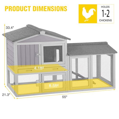 Aivituvin Chicken Coop for 2 Chickens, Wooden Duck House Outdoor Hen House Poultry Quail Cage-Expandable Design - size: 55.0"L x 21.3"W x 33.4"H