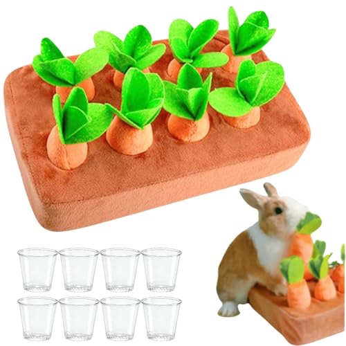 Upgraded Interactive Rabbit Enrichment Toys, Hide and Seek Snuffle Mat with Plush Carrot and Feeder Cups for Boredom & Stimulating, Bunny Puzzle for Puppies, Guinea Pigs, Kitten, Chinchilla (Large) - size: Large