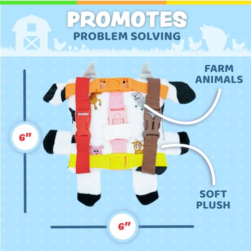 Buckle Toys Bessie Cow Learning Activity Toddler Toy | Plane Travel Essential, Develop Motor Skills, Problem Solving - color: Bessie Cow