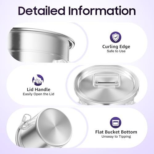 6L (1.59 gal) Stainless Steel Food Storage Container with Lid, Airtight Locking Bucket for Rice, Flour, Pet Food - Food Grade 304, Commercial & Home Kitchen, 202 oz Capacity (1.59 gal) - size: 1.59 gal