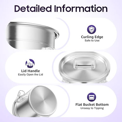 304 Stainless Steel Airtight Canister for Home, Rice Cereal Grain Canisters Container, Metal Kitchen Rice Oil Storage Bucket for Household Kitchen Food w/Handles+Lid (Silver-6L) - color: Silver-6L