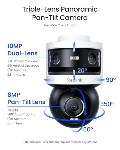 REOLINK OMVI 3i WiFi, 10MP+8MP 4K, Triple-Lens Outdoor Security Camera | 180° Panoramic + Pan-Tilt, SyncTrack&Auto Tracking, Dual-Band WiFi 6, Smart Detection, Local AI Video Search, No Monthly Fees