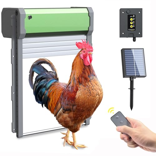 Heifriday Automatic Chicken Coop Door Solar Powered for Chicken Run Anti-Pinch Design Auto Chicken Door Charge with Solar Panel Large Chicken Coop Accessories, Green