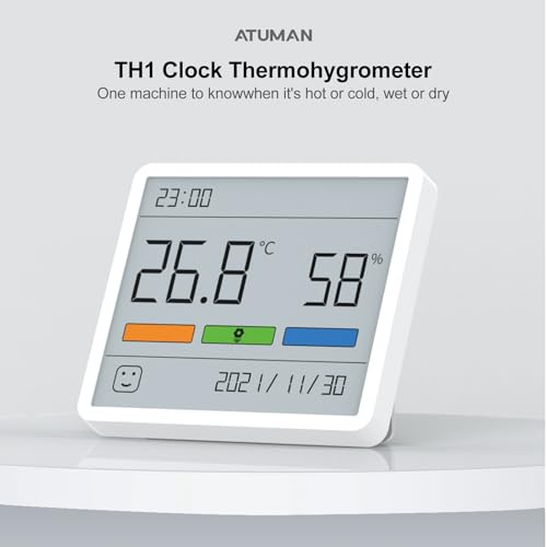 ATuMan TH1 Digital Hygrometer Thermometer, Indoor Temperature Humidity Gauge with 3.67" Large LCD Screen, High Accuracy, Stickable/Standable, Long Battery Life for Home, Baby Room, Office & Greenhouse - style: TH1