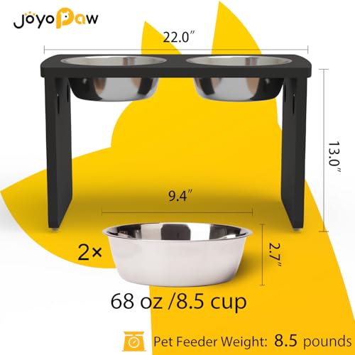 Elevated Dog Bowls, Bamboo Raised Dog Bowl for Large Dogs, with 2 Stainless Steel Bowls (13'' Tall-68oz Bowl, Black) - color: Black, size: X Large: 13'' Tall-68 oz Bowl