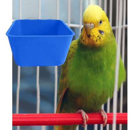 Pack of 20 Cage Cups Birds Feeders Seed Bowl Chicken Feeding Watering Dish Rabbit Water Food Hanging Wire Cages Box 16 oz Coop Cups for Pet Parrot Parakeet Game Fowl Poultry Pigeon - color: Blue Square 20 packs 16oz