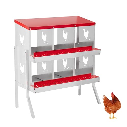 Chicken Nesting Box,6 Compartments Galvanized Steel Metal Chicken Laying Box with Roll Out Egg Collection,Wall Mount Chicken Nesting Boxes,Easy Egg Collection, Hen Roosting Boxes - color: Red, size: 6 Holes with Legs