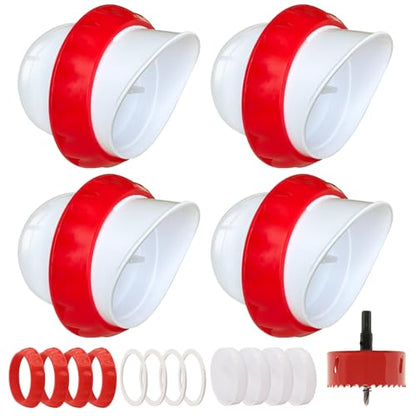 DIY Chicken Feeders 4 Ports White No Waste | Automatic Rain Proof, Poultry Feeder Kit, Includes 1 Hole Saw, for Buckets Barrels Bins Troughs - color: White