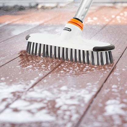 Superio Deck Scrub Brush with Long Handle, Heavy Duty Stiff Bristles Grout Scrubber with Scraper - Cleans Hot Tub, Swimming Pool, Granite Tiles, Bathroom, Patio, Kitchen, Wall and Deck (3 Part Handle) - size: 3 Part Handle