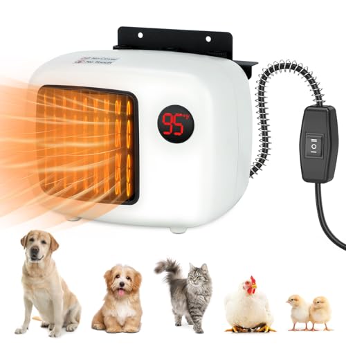 Dog House Heater with Thermostat,Wall-Mounted Dog Heater with 6.5FT Bite Proof Wire,Heaters for Dogs House with Safe Overheat Protection(2 Heating Mode200W/400W)-White - color: White