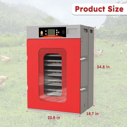 Commercial Digital Egg Incubator, 400-Egg Capacity, 360° Auto-Turning System with Digital Control, Red and Gray Cabinet, Temperature and Humidity Monitoring