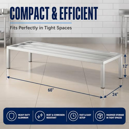 60" x 24" x 12" Aluminum Dunnage Rack Heavy Duty Floor Storage Stand, NSF for Commercial Use - size: 60"W x 24"D x 12"H