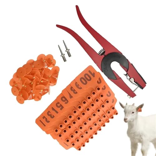 Durable 100pcs Cow Ear Tags Pasture Livestock Labels 001-100 Numbered with Applicator for Wildlife Tracking Beef Cattle Breeding(Yellow) - color: Yellow
