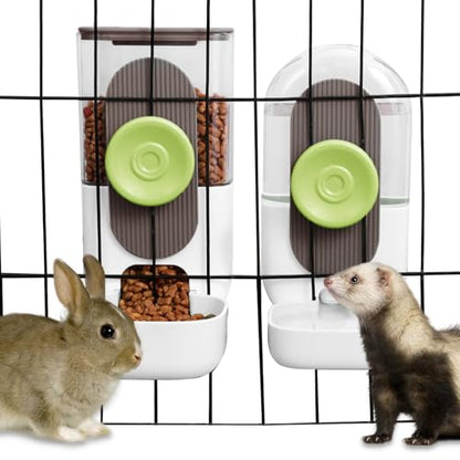 Lemtrflo Hanging Automatic Food Water Dispenser,Gravity Rabbit Feeder, Water Dispenser Food Bowl for Bunny Chinchilla Guinea Pig Hedgehog Ferret (White Brown) - color: White Brown