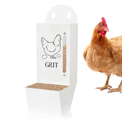 Chicken Grit and Oyster Shell Feeder, Poultry Feeder with Visual Window, No-Mess Weatherproof, Metal Hanging Gravity Chicken Feeder, Chicken Coop Accessories (Oyster-White) - color: White