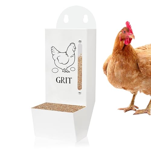 Chicken Grit and Oyster Shell Feeder, Poultry Feeder with Visual Window, No-Mess Weatherproof, Metal Hanging Gravity Chicken Feeder, Chicken Coop Accessories (Oyster-White) - color: White