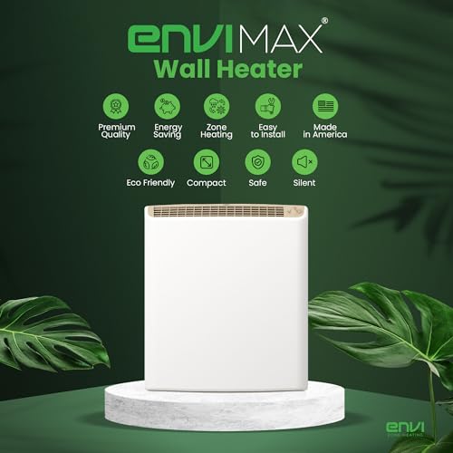 EnviMAX 220 Volt Hardwired Electric Panel Wall Heater for Large Rooms 1000 Watts, 24/7 Heating Safety Sensor Protection, Patented Quiet Fanless Design, Easy 2-Min Install Indoor Space Heater, USA Made - size: EnviMAX 220 Volt