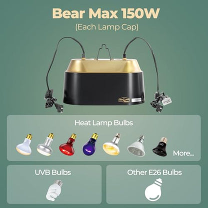 Dual Reptile Light Fixture with Switches, High Reflection Dome Reptile Heat Lamp Fixture, Terrarium UVB Basking Bulb Fixture for Reptiles Bearded Dragon Snake Tortoise, Max 150W Each - size: 12.6IN 150W