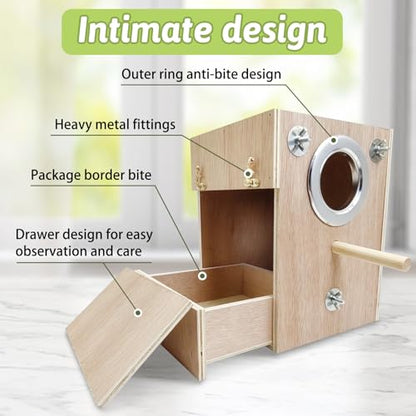 Tfwadmx Bird Wood Breeding Box Lovebirds Nesting Station House Aviary Cage Clear View Window for Parakeet Cockatiel Peony Finch Conure Budgie Parrots Tits Finches and Other Wild Birds