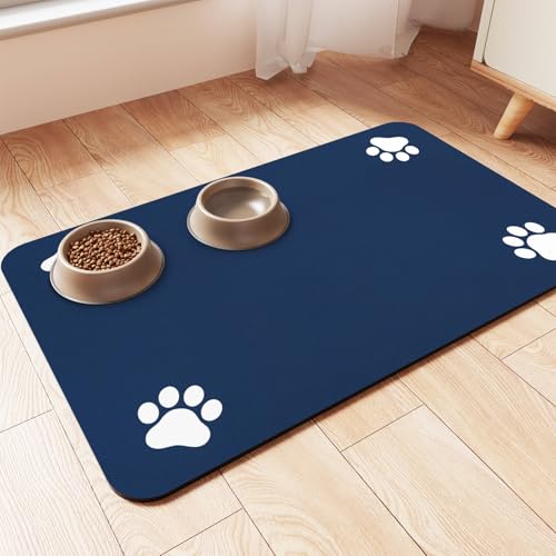 Pet Feeding Mat-Absorbent Pet Placemat for Food and Water Bowl, with Waterproof Rubber Backing, Quick Dry Water Dispenser Mat for Dog and Cat (32"x22", Navy Blue) - color: Navy Blue, size: 32"L x 22"W