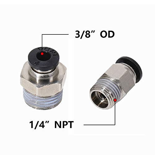 Beduan Push to Connect Fitting, 3/8" Tube OD x 1/4" NPT Thread Male Straight Pneumatic Air Fitting (Pack of 10) - size: 3/8"OD-1/4"NPT