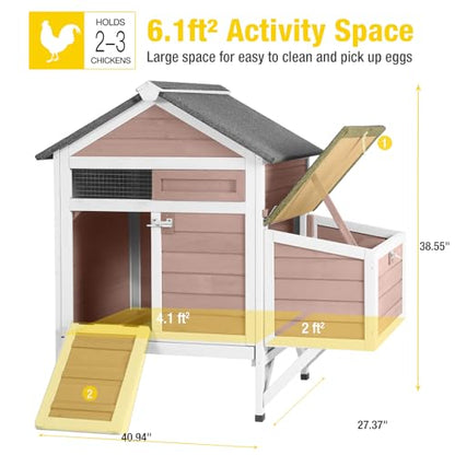 Aivituvin Small Chicken Coop for 2-3 Chickens, Elevated Outdoor Wooden Hen House Quail Hutch with 2 Sectionable Nesting Box, Pull-Out Tray, Waterproof Asphalt Roof - Brown, 40.9"L x 27.3"W x 38.5"H - size: 40.9"L x 27.3"W x 38.5"H