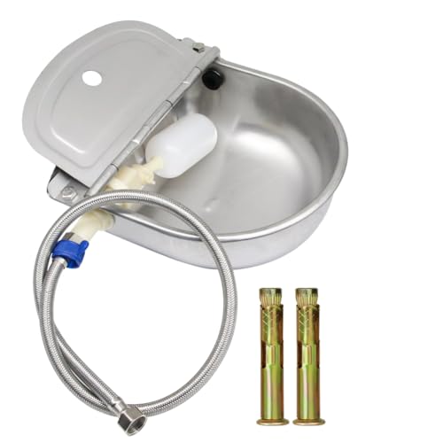Automatic Dog Water Dispenser Stainless Steel Drinking Bowl for Livestock | Self Filling,Keep Water Fresh, Anti-bite, Easy to assemble, Float Valve, Wall Mounted ,outdoor Indoor for chicken, Goat, Cat