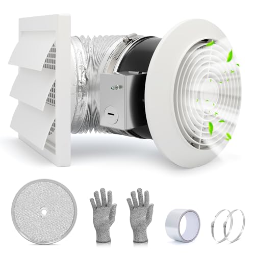512M Bathroom Exhaust Fan, 6 Inch Wall Mounted Kitchen Exhaust Fan with White Grille, 80 CFM 4.0 Sones, 15-Inch Retractable Duct, Garage Fan, Bathroom Fan, Attic Fan