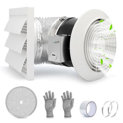 512M Bathroom Exhaust Fan, 6 Inch Wall Mounted Kitchen Exhaust Fan with White Grille, 80 CFM 4.0 Sones, 15-Inch Retractable Duct, Garage Fan, Bathroom Fan, Attic Fan