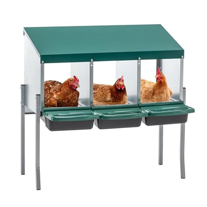 Chicken Nesting Box – 3/4/6/8-Room Metal Poultry Laying Box with Rollaway Egg Collection, Wall-Mounted Or Freestanding, Easy Assembly, Green(3 Holes with Bracket)