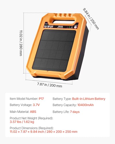 VEVOR Solar Fence Charger, 0.3J 8 kV Solar Powered Fence Charger, Weather-Resistant Electric Fence Energizer Kit, 7 Days Runtime, for Livestock, Poultry, Garden Protection - style: 0.3J