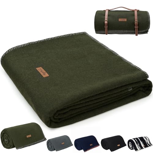 Molithe 100% Wool Blanket, 48" x 62", Warm, Thick, Washable, Military | Great for Camping, Outdoors, Sporting Events, Survival Kits，Olive Green - color: Olive, size: Medium