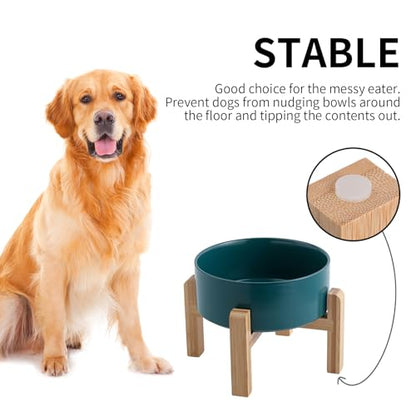 Green Raised/Elevated Ceramic Dog Bowl for Small Medium Sized Breeds,Dog Food Water Bowl with Stand,6 in Non Slip Heavy Pet Feeding Dish 3.6 Cups/ 850 ml /28 OZ - color: Green, size: 6 in