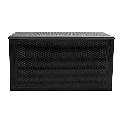 Merrick Lane Outdoor Storage Container - 120 Gallon Capacity - Black Weather Resistant Plastic - UV Treated to Prevent Fading - Chest Design with Hinged Lid
