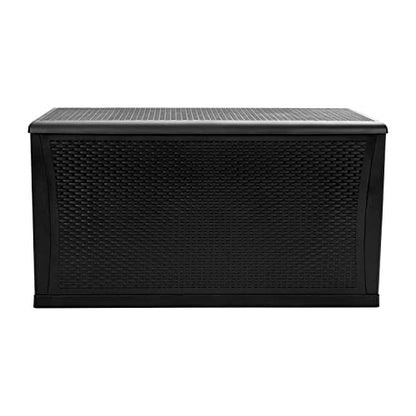 Merrick Lane Outdoor Storage Container - 120 Gallon Capacity - Black Weather Resistant Plastic - UV Treated to Prevent Fading - Chest Design with Hinged Lid