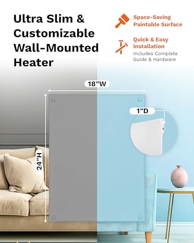 Electric Wall Heater - 250W Amaze Mini Convection Panel Heater w/Wall Mount Kit Up to 80 sq ft - 18″x24″ Paintable & Energy Efficient for Bedroom or Bathroom - Amaze Heaters - size: 250W Mini