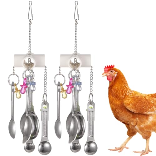 Chicken Coop Accessories: Hanging Bird Toys, Includes Metal Spoons and Foraging Chew Toys