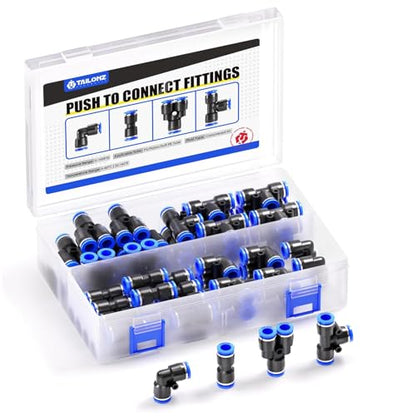 TAILONZ PNEUMATIC 6mm od Push to Connect Fittings Pneumatic Fittings Kit 10 Spliters+10 Elbows+10 tee+10 Straight (40 pcs) | Inormally closedludes 10 splitters, 10 elbows, 10 tees and 10 straights, quick connect. - color: Blue, size: 6MM OD/40PCS